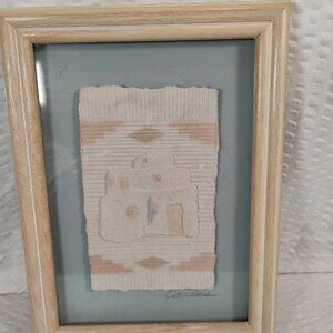 Southwestern framed paper art mixed media vtg  adobe bldg Fiji Graphics CP-74V